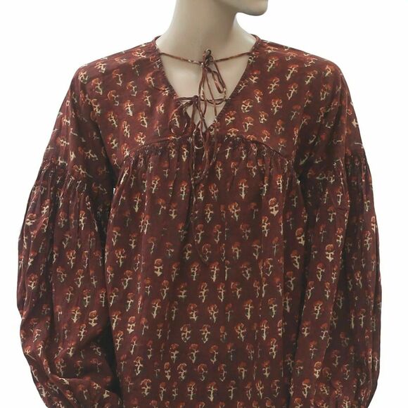 Doen Collection Petunia Happy Flower Block Print Blouse Top Peasant S New 275541 - Picture 7 of 10